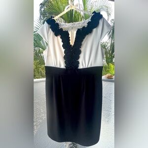 Elegant Jessica Howard Dress with 3D Black Floret Trim Detail EUC Sz14 Blk&White